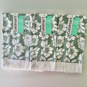 NWT! 3-2 Packs Oversized Packs Cuisinart Floral Green and White Kitchen Towels